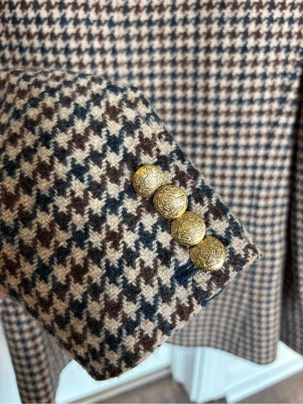 J. Crew Women's Navy and Brown Houndstooth Wool Blazer